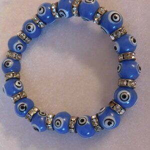 Ladies Blue Designed Glass Beaded Bracelet